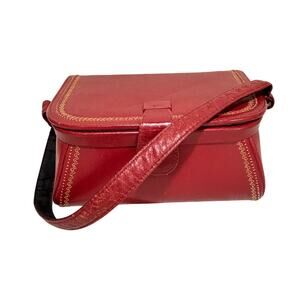 Vintage red leather box purse short handle shoulderbag unique mid century style